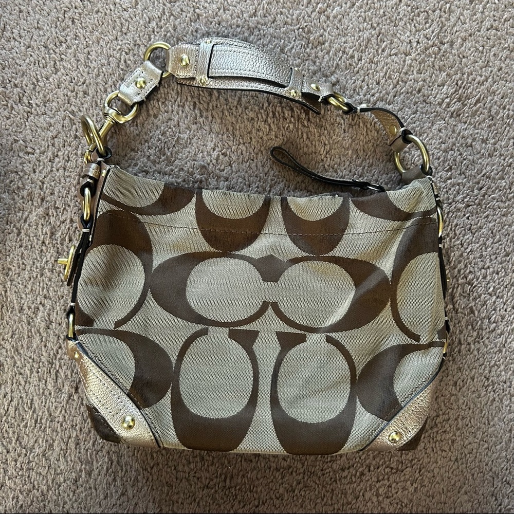 COACH brown & gold canvas signature purse